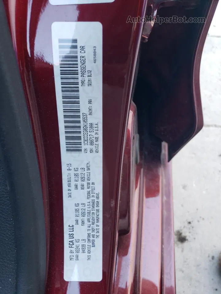 2016 Chrysler 200 C Red vin: 1C3CCCEG0GN105537