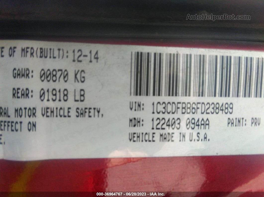2015 Dodge Dart Sxt Red vin: 1C3CDFBB6FD238489