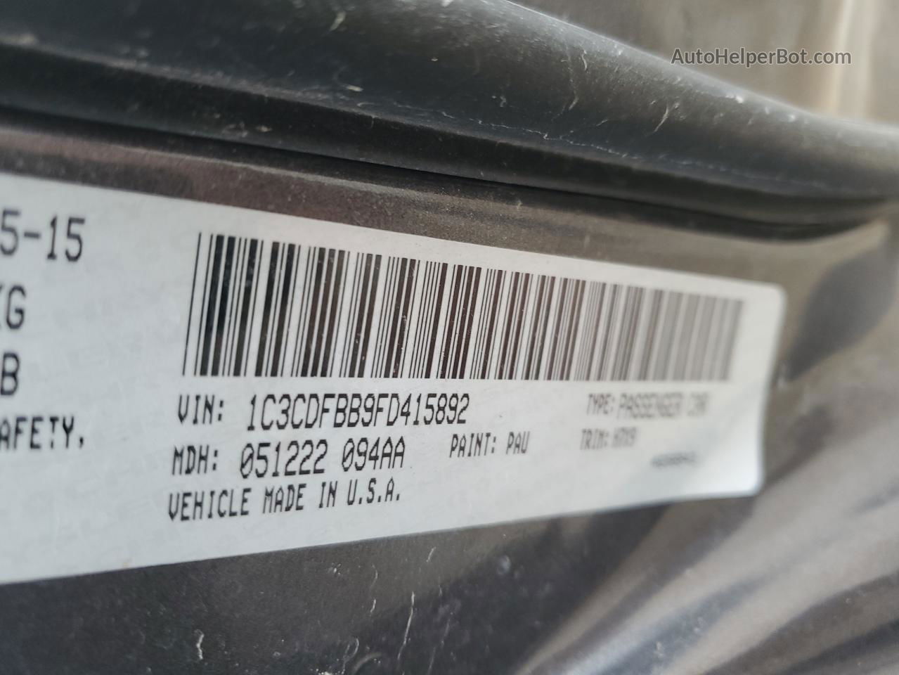2015 Dodge Dart Sxt Gray vin: 1C3CDFBB9FD415892
