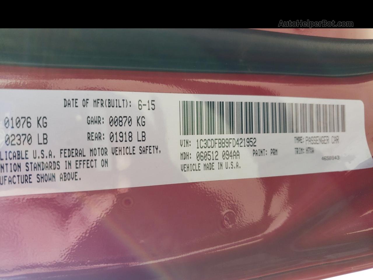 2015 Dodge Dart Sxt Red vin: 1C3CDFBB9FD421952