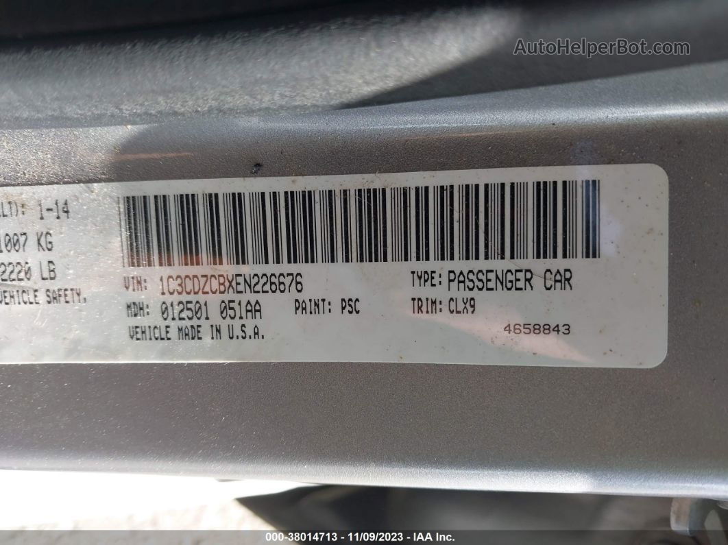 2014 Dodge Avenger Sxt Silver vin: 1C3CDZCBXEN226676