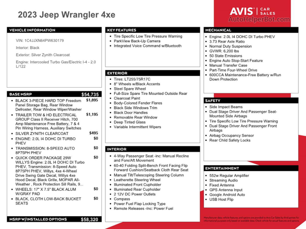 2023 Jeep Wrangler 4xe Silver vin: 1C4JJXN64PW630179