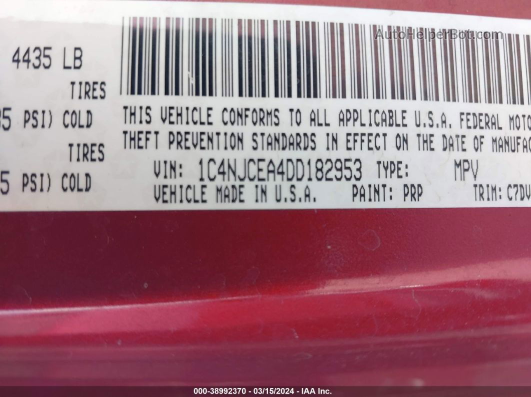 2013 Jeep Compass Latitude Red vin: 1C4NJCEA4DD182953