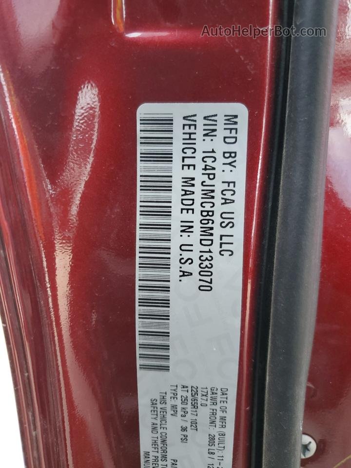 2021 Jeep Cherokee Latitude Red vin: 1C4PJMCB6MD133070