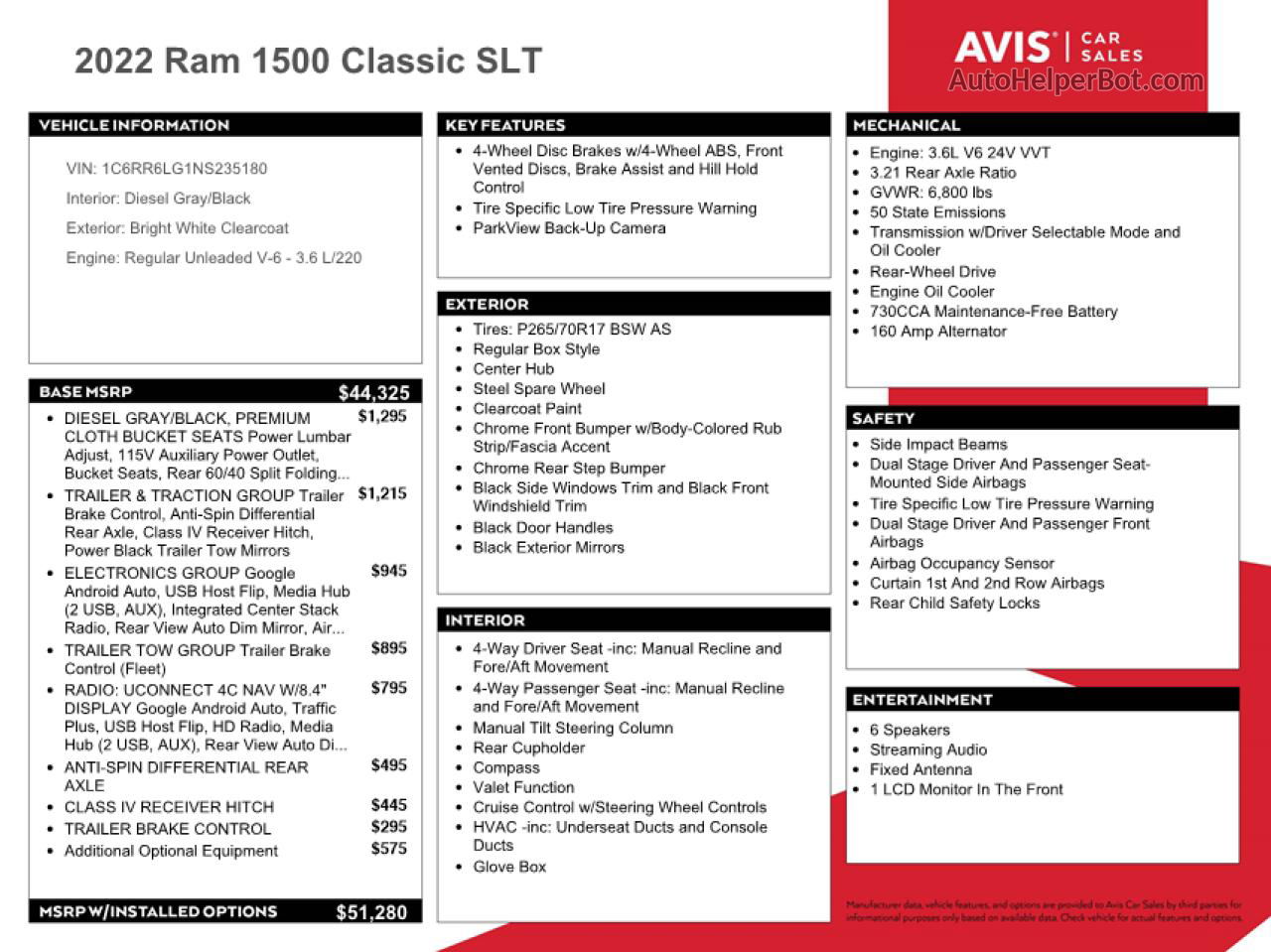 2022 Ram 1500 Classic Slt Белый vin: 1C6RR6LG1NS235180