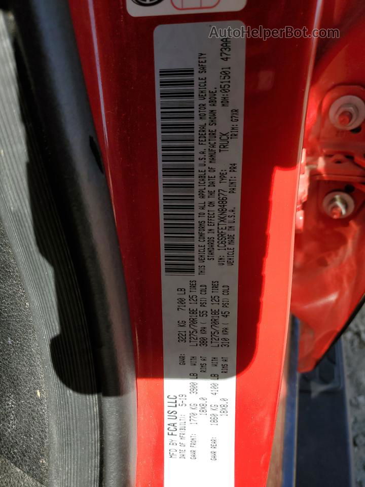 2019 Ram 1500 Rebel Red vin: 1C6SRFETXKN848677