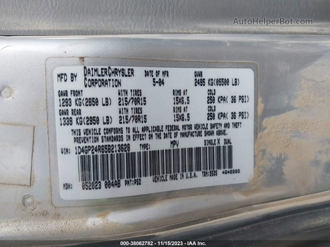 2005 Dodge Grand Caravan Se Серебряный vin: 1D4GP24R65B213628