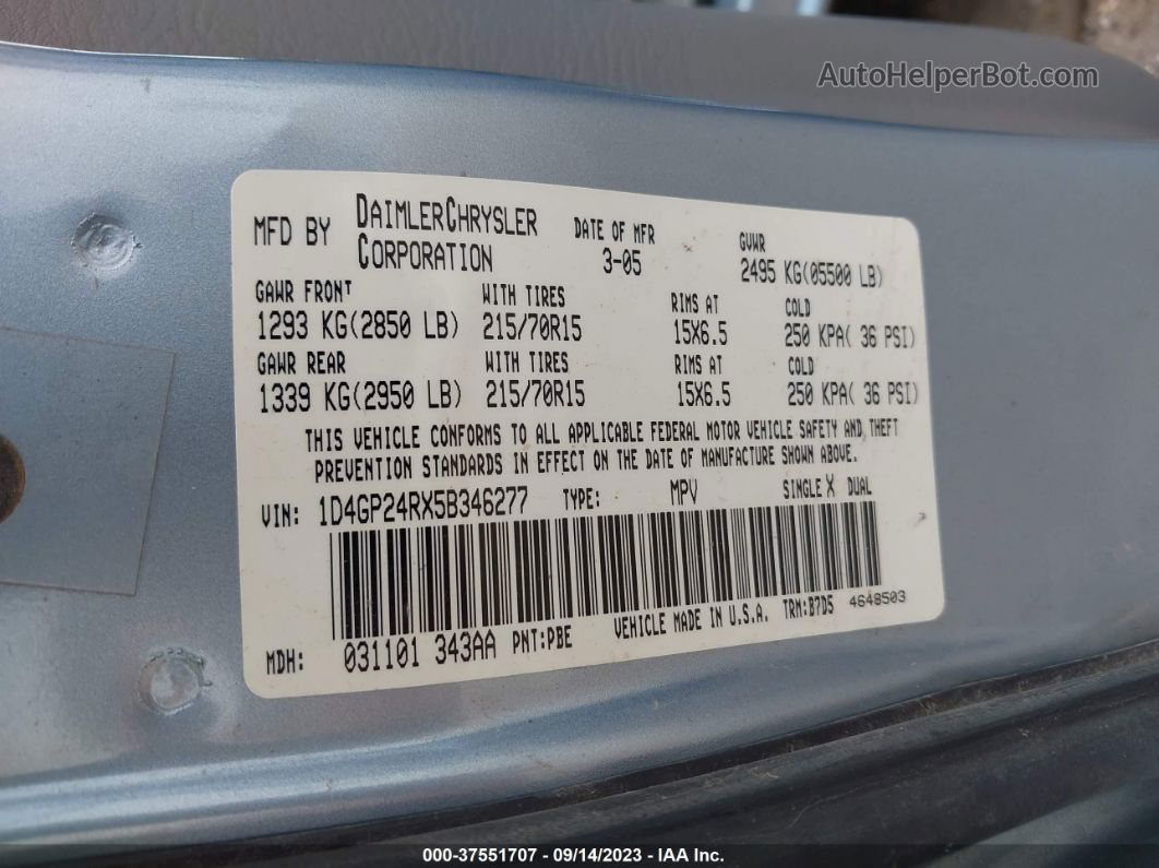 2005 Dodge Grand Caravan Se Light Blue vin: 1D4GP24RX5B346277