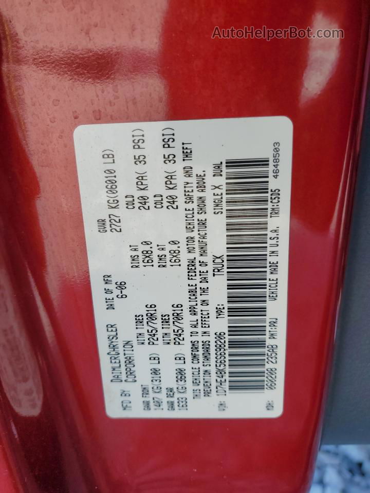 2006 Dodge Dakota Quad Slt Red vin: 1D7HE48K56S698206