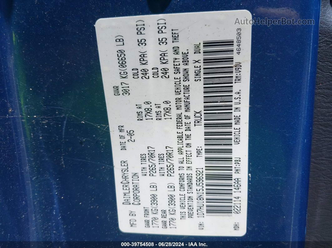 2005 Dodge Ram 1500 Slt/laramie Blue vin: 1D7HU18N15J596921