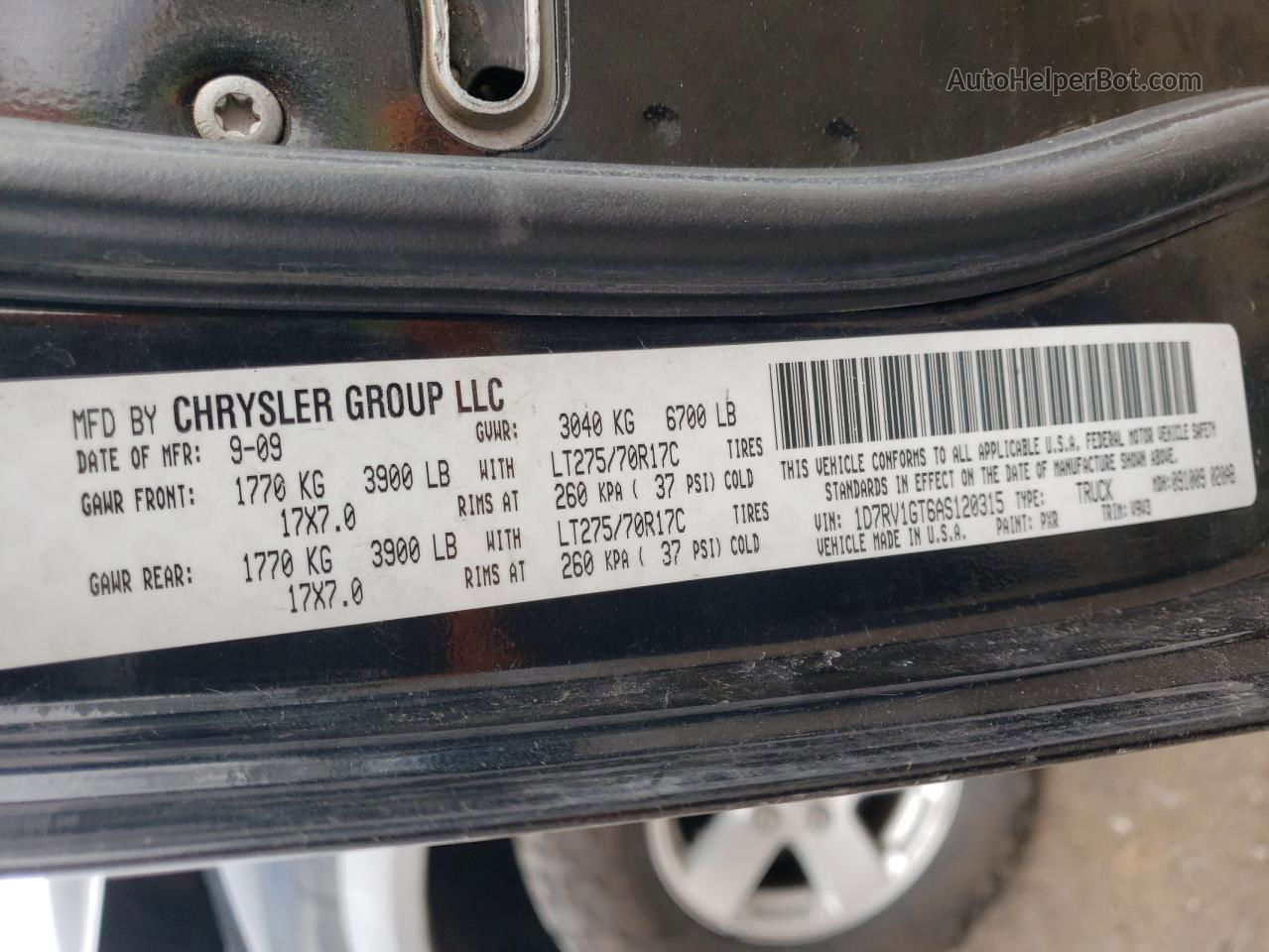 2010 Dodge Ram 1500  Black vin: 1D7RV1GT6AS120315