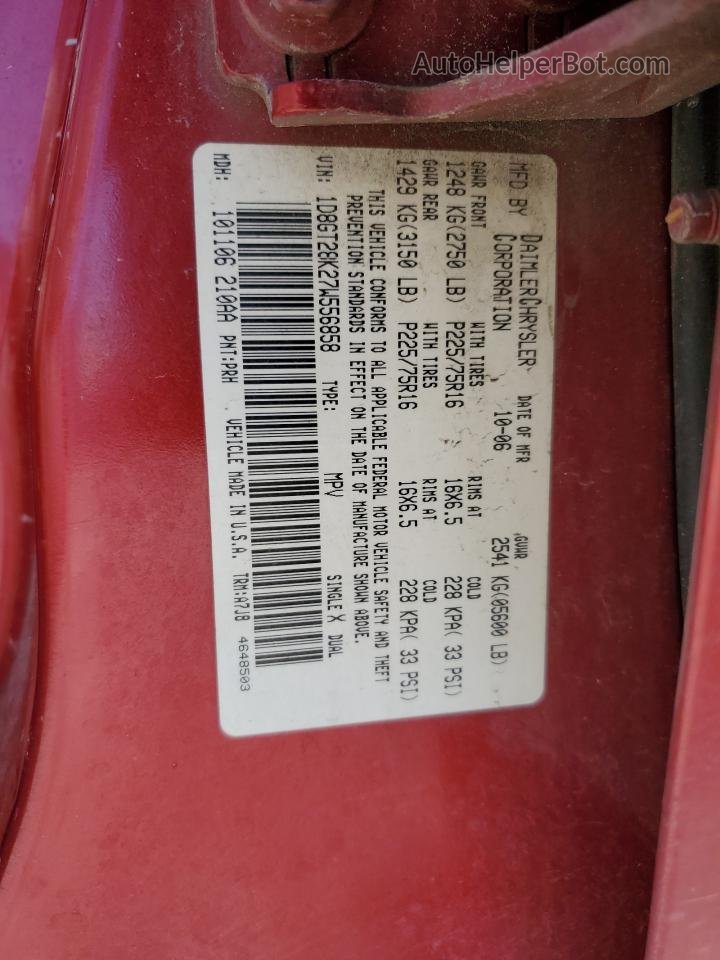 2007 Dodge Nitro Sxt Red vin: 1D8GT28K27W556858