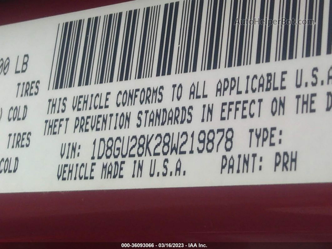 2008 Dodge Nitro Sxt Red vin: 1D8GU28K28W219878