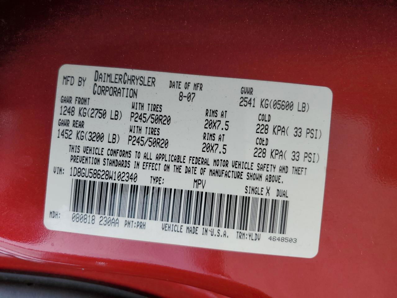 2008 Dodge Nitro R/t Red vin: 1D8GU58628W102340