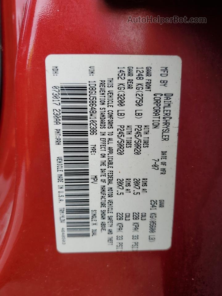 2008 Dodge Nitro R/t Red vin: 1D8GU58648W102386