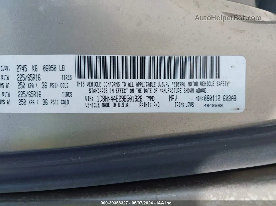 2009 Dodge Grand Caravan Se Золотой vin: 1D8HN44E29B501928