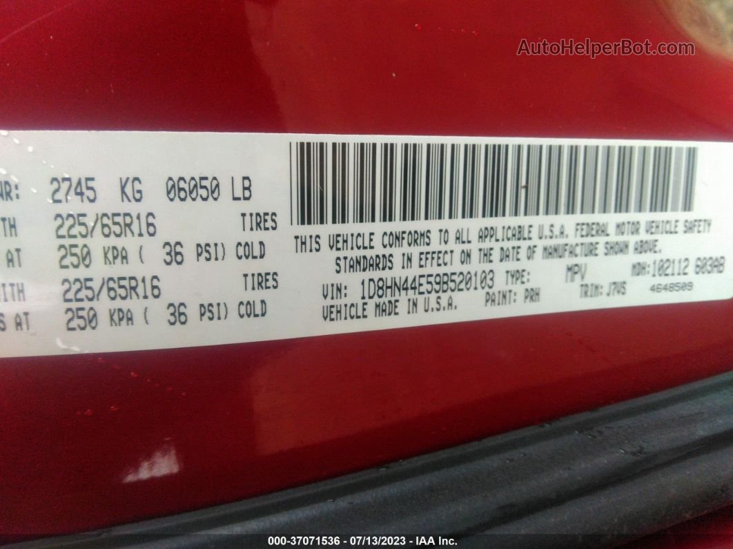 2009 Dodge Grand Caravan Se Red vin: 1D8HN44E59B520103