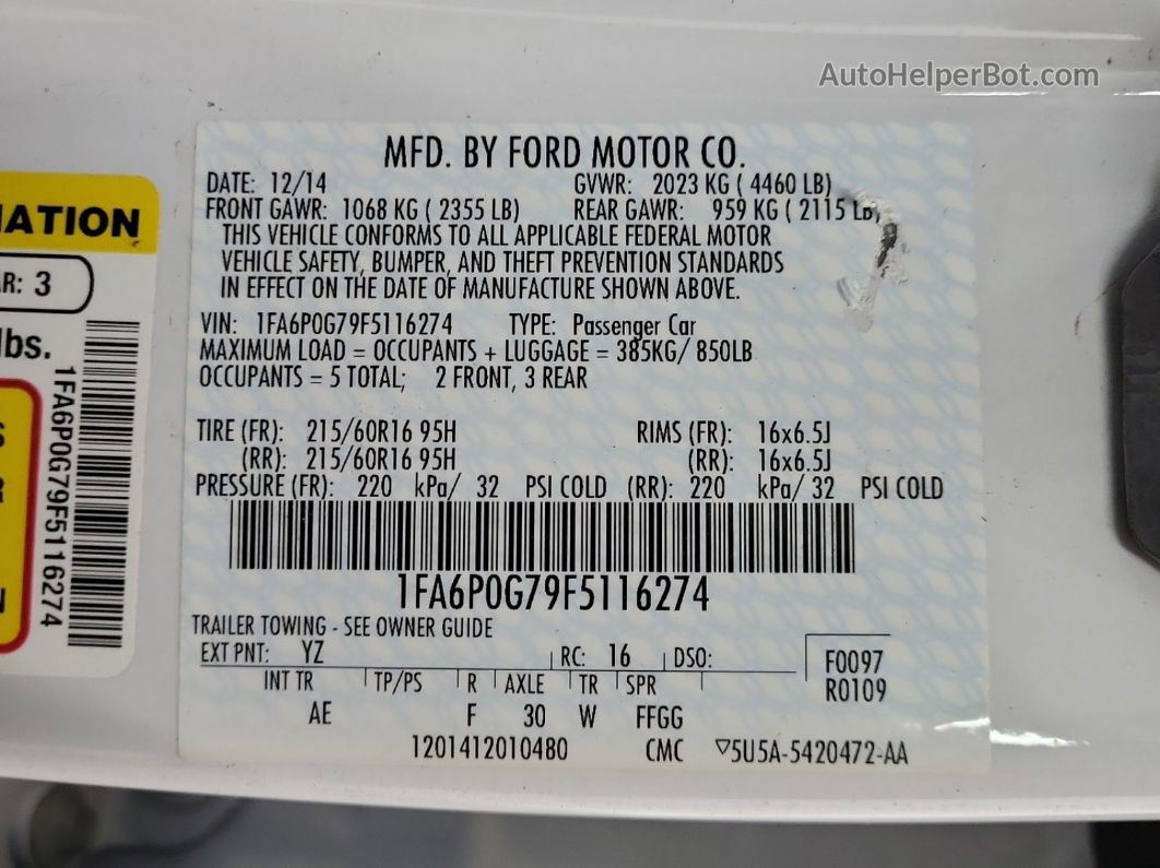 2015 Ford Fusion S vin: 1FA6P0G79F5116274