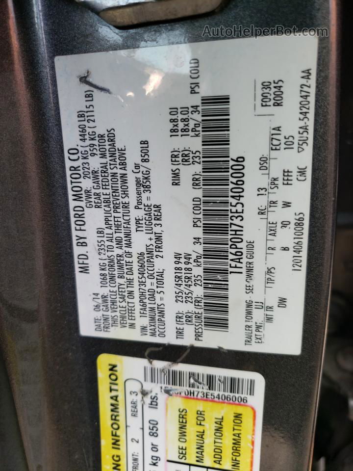 2014 Ford Fusion Se Gray vin: 1FA6P0H73E5406006