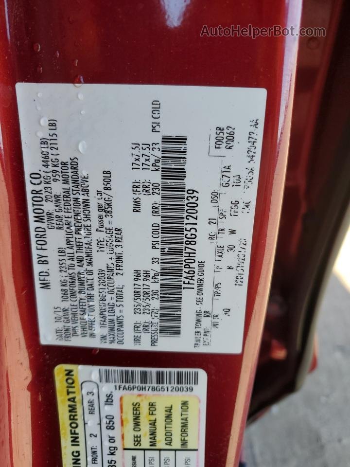 2016 Ford Fusion Se Красный vin: 1FA6P0H78G5120039