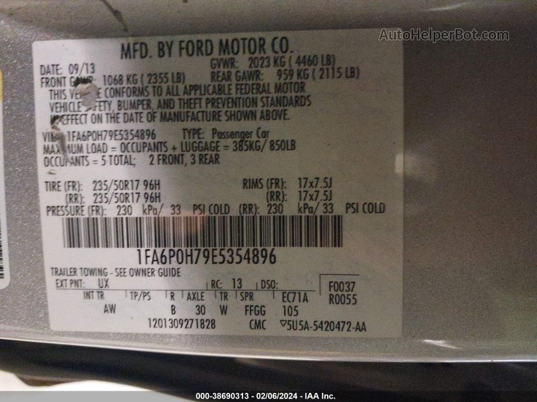 2014 Ford Fusion Se Silver vin: 1FA6P0H79E5354896