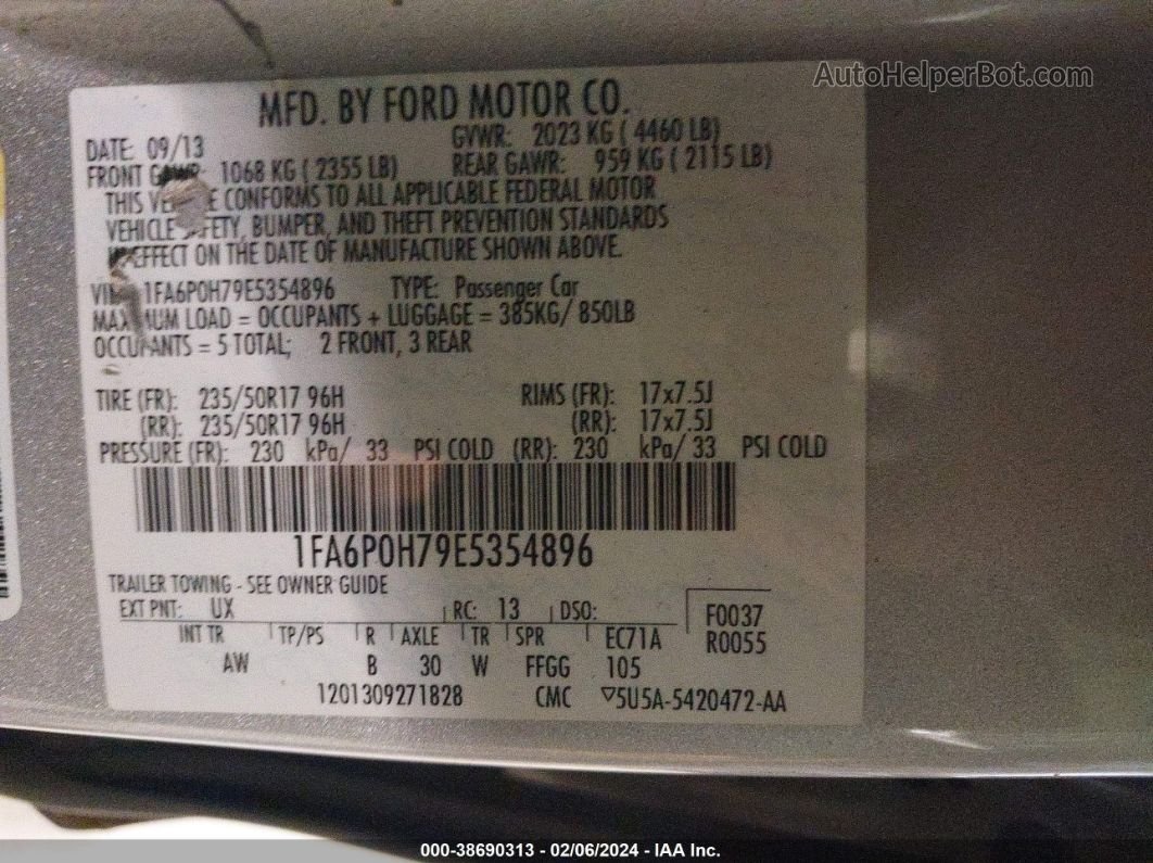 2014 Ford Fusion Se Серебряный vin: 1FA6P0H79E5354896