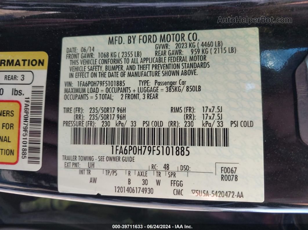 2015 Ford Fusion Se Black vin: 1FA6P0H79F5101885