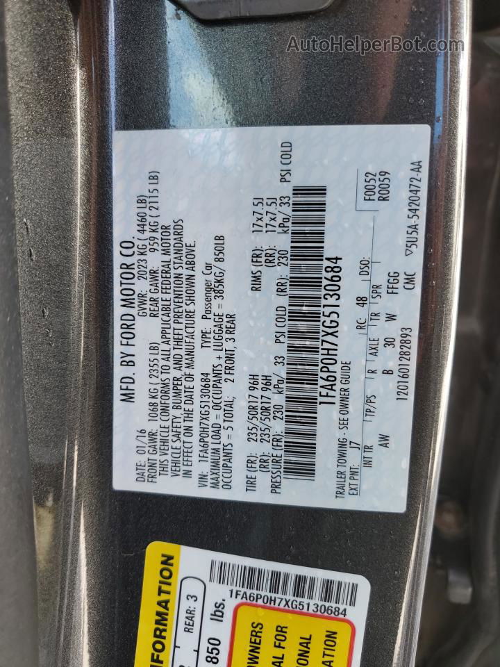 2016 Ford Fusion Se Charcoal vin: 1FA6P0H7XG5130684