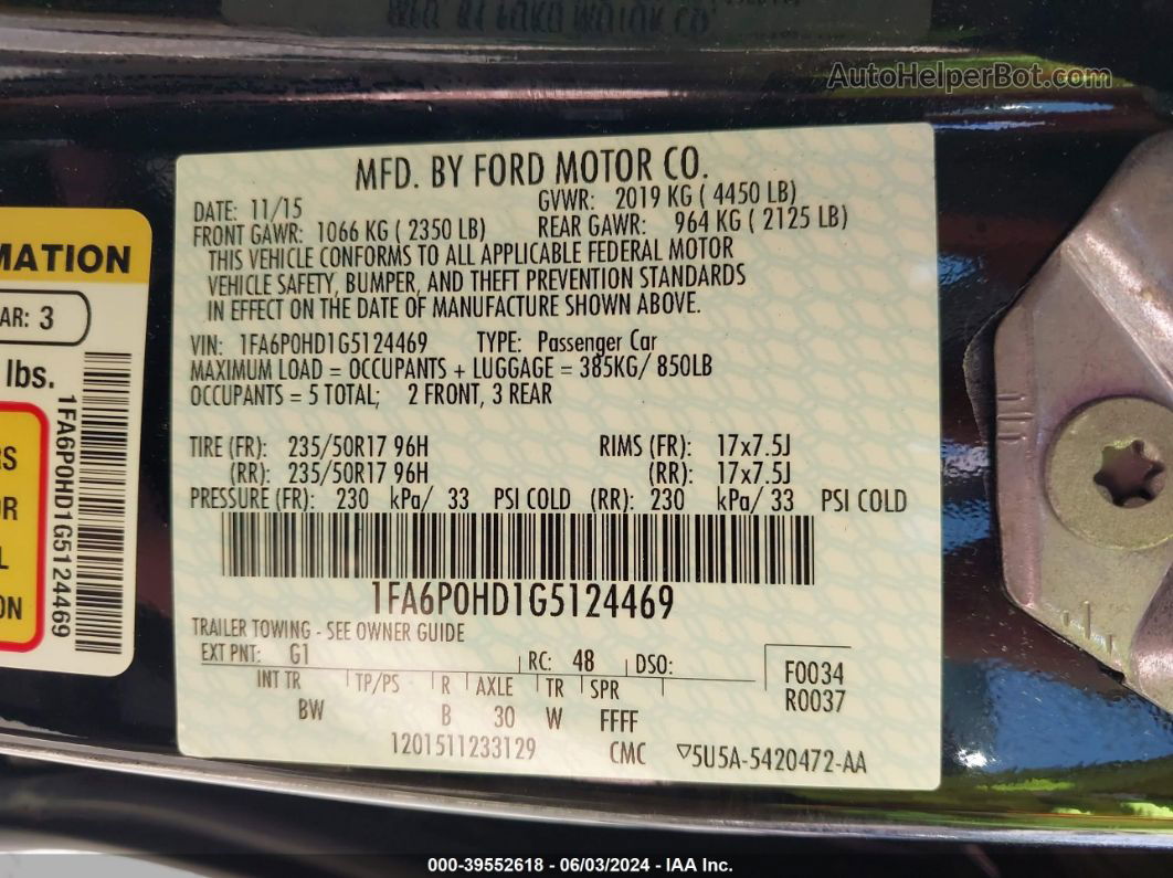 2016 Ford Fusion Se Black vin: 1FA6P0HD1G5124469