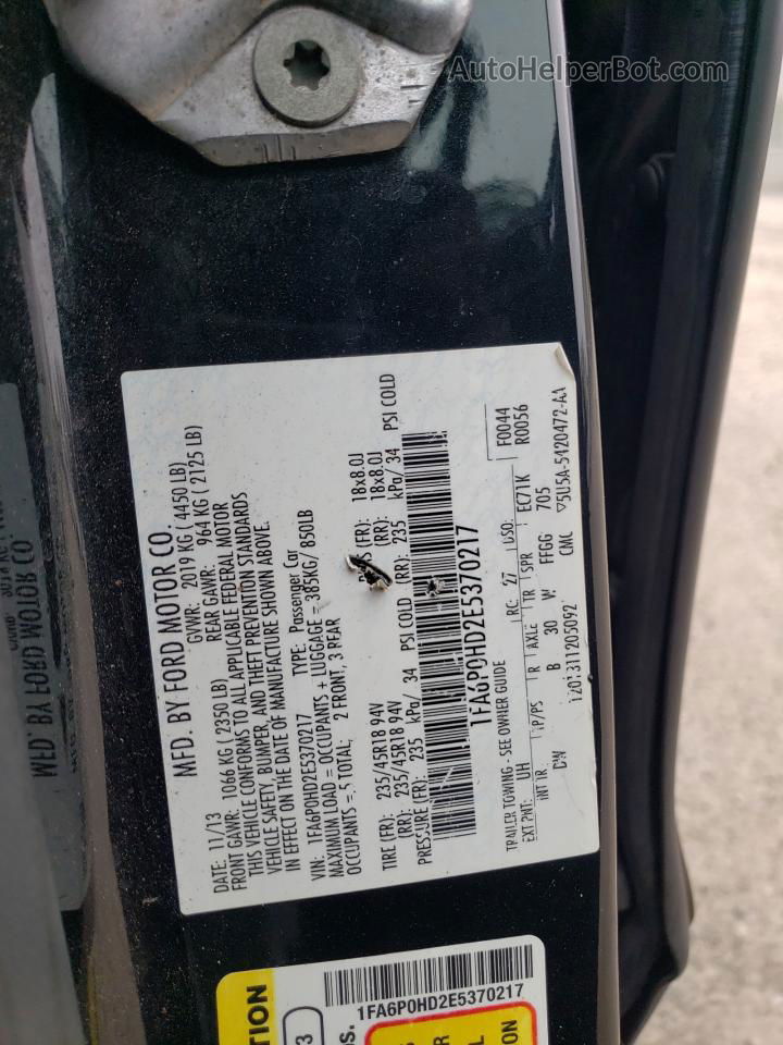 2014 Ford Fusion Se Black vin: 1FA6P0HD2E5370217