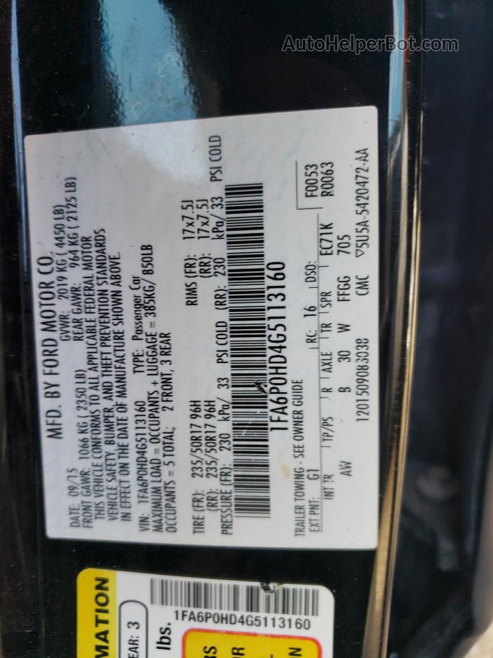 2016 Ford Fusion Se Black vin: 1FA6P0HD4G5113160
