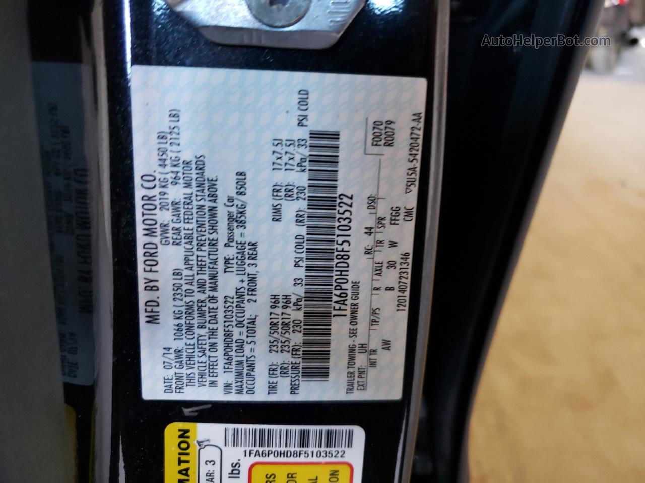 2015 Ford Fusion Se Черный vin: 1FA6P0HD8F5103522
