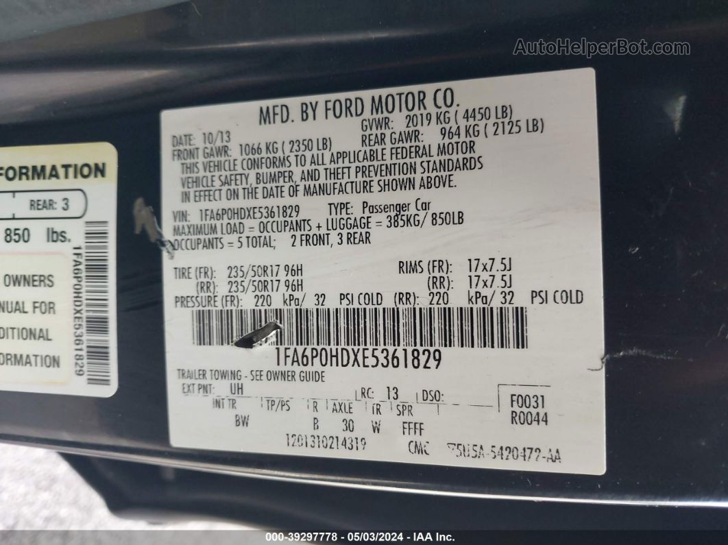 2014 Ford Fusion Se Черный vin: 1FA6P0HDXE5361829