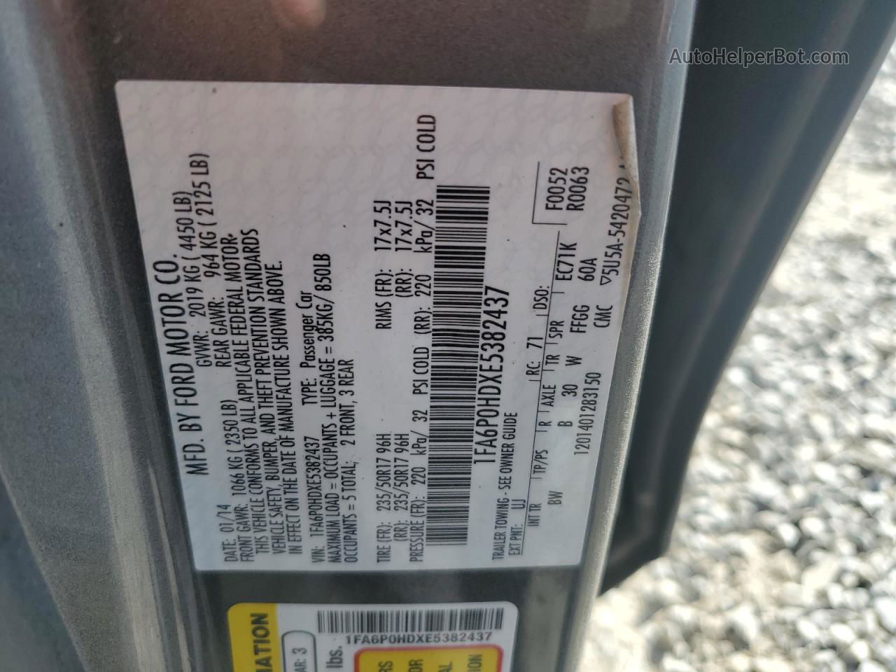 2014 Ford Fusion Se Charcoal vin: 1FA6P0HDXE5382437