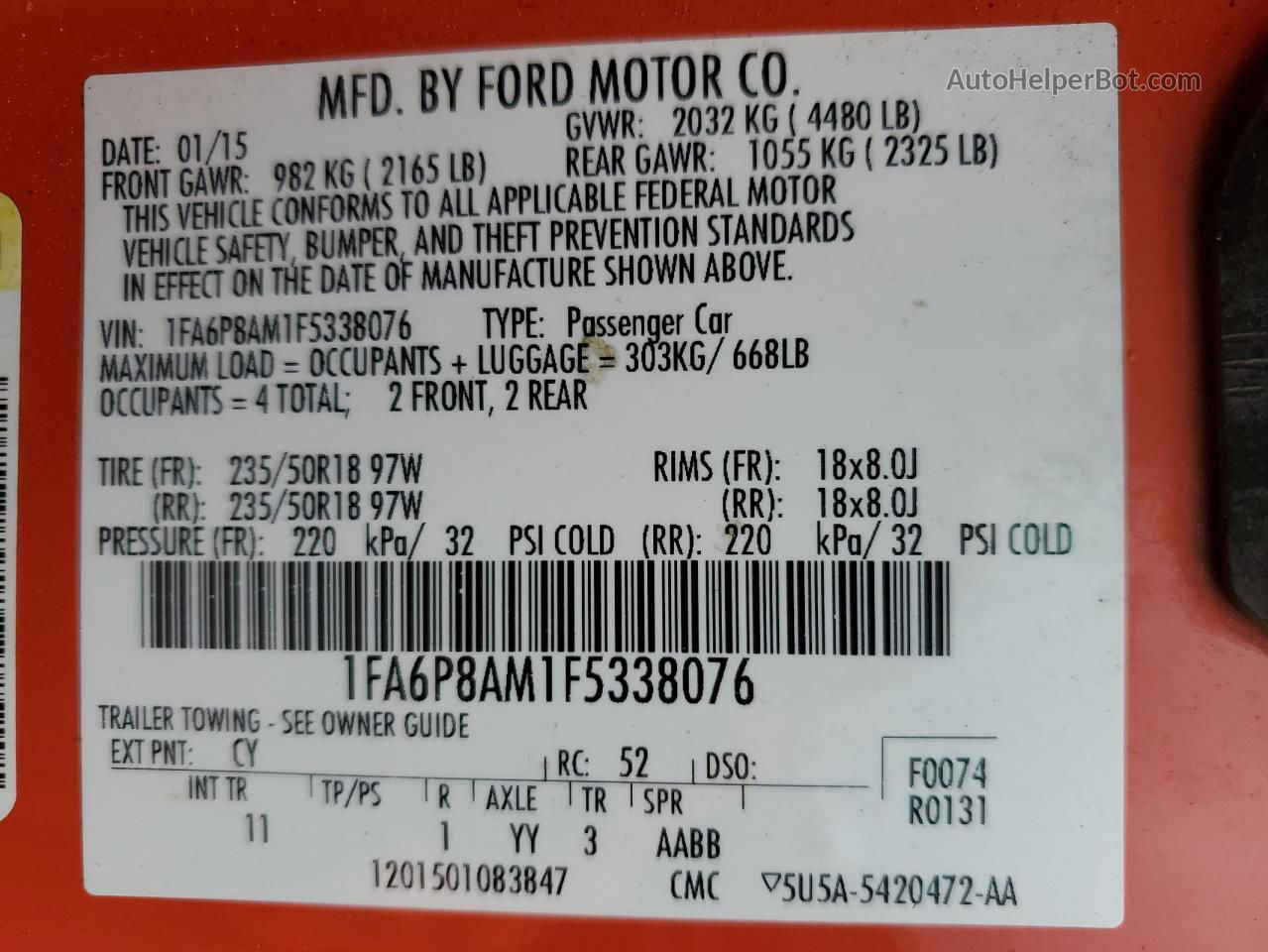 2015 Ford Mustang  Orange vin: 1FA6P8AM1F5338076