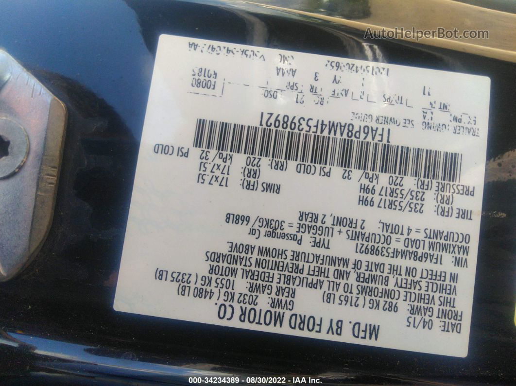 2015 Ford Mustang V6 Black vin: 1FA6P8AM4F5398921