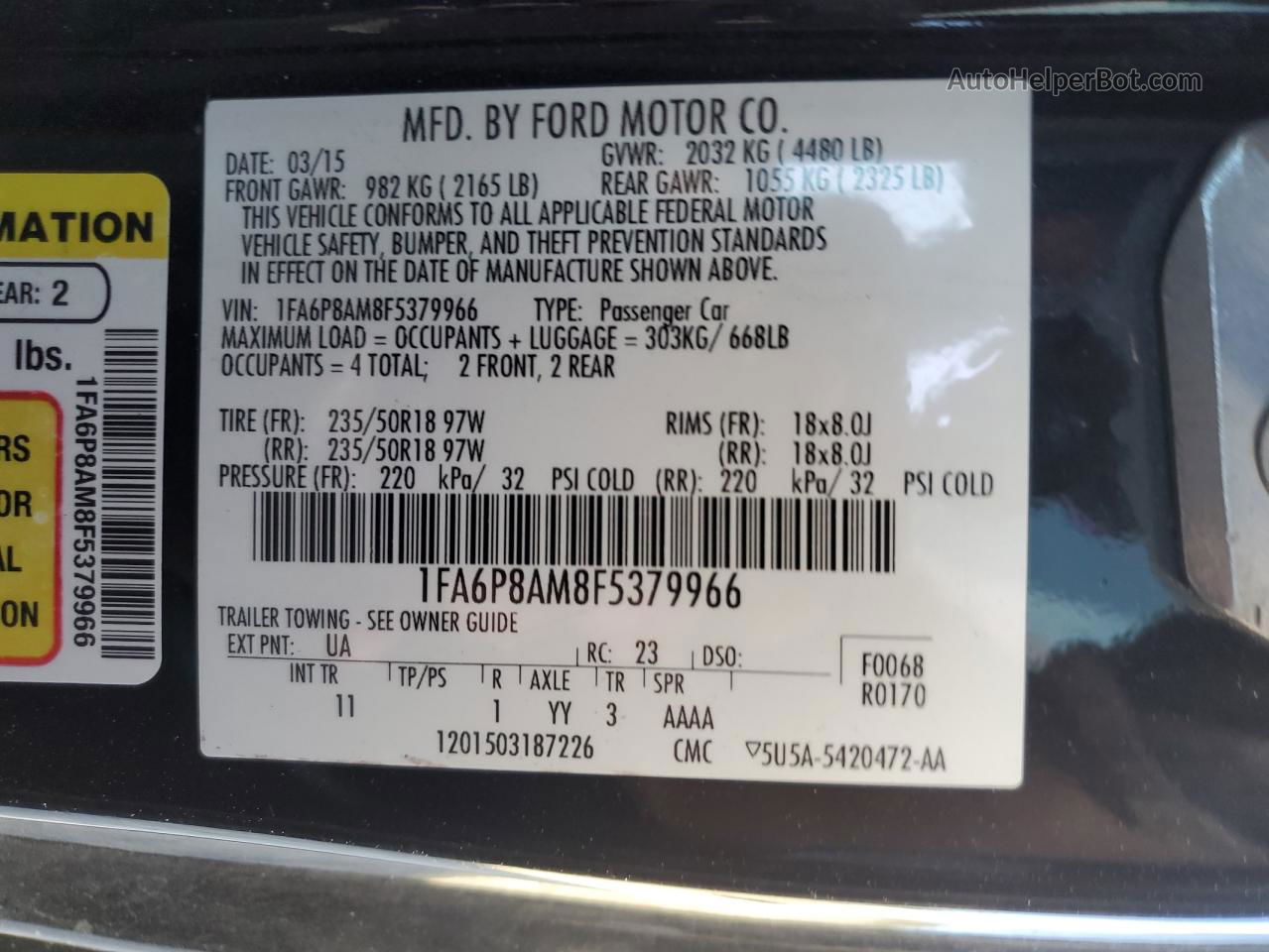 2015 Ford Mustang  Black vin: 1FA6P8AM8F5379966