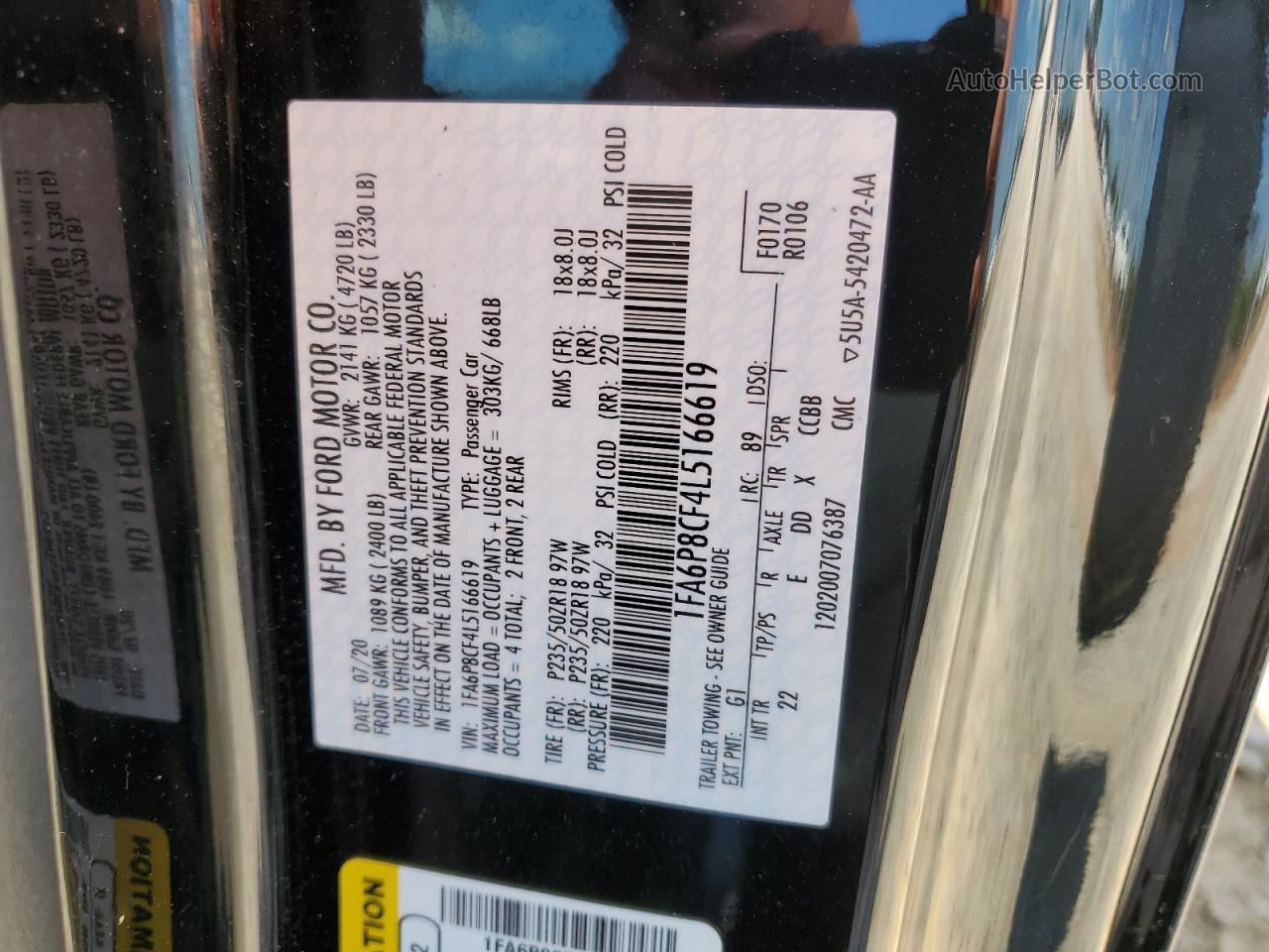 2020 Ford Mustang Gt Black vin: 1FA6P8CF4L5166619