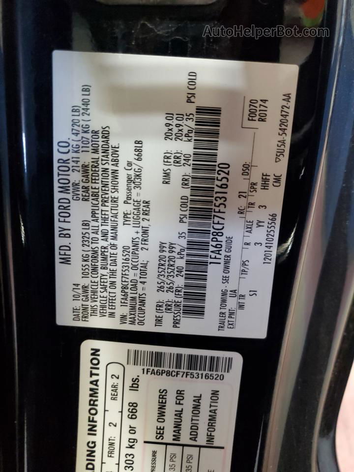 2015 Ford Mustang Gt Black vin: 1FA6P8CF7F5316520