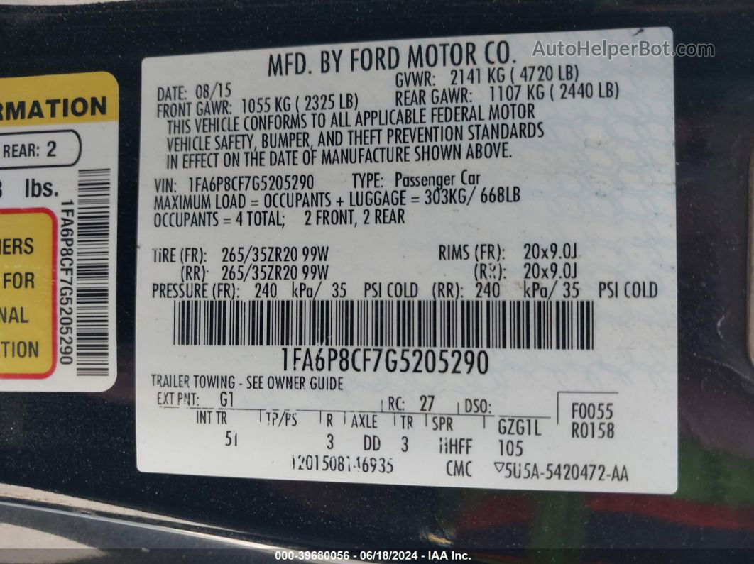 2016 Ford Mustang Gt Premium Black vin: 1FA6P8CF7G5205290