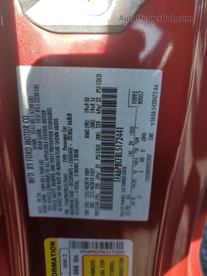 2020 Ford Mustang Gt Красный vin: 1FA6P8CF8L5172441