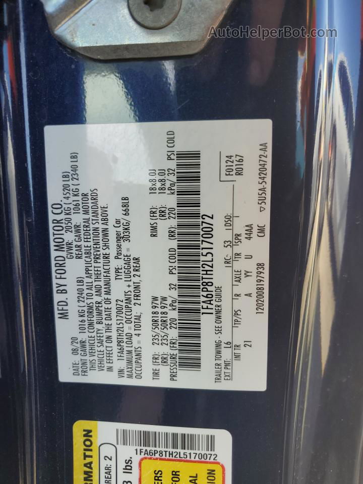 2020 Ford Mustang  Blue vin: 1FA6P8TH2L5170072