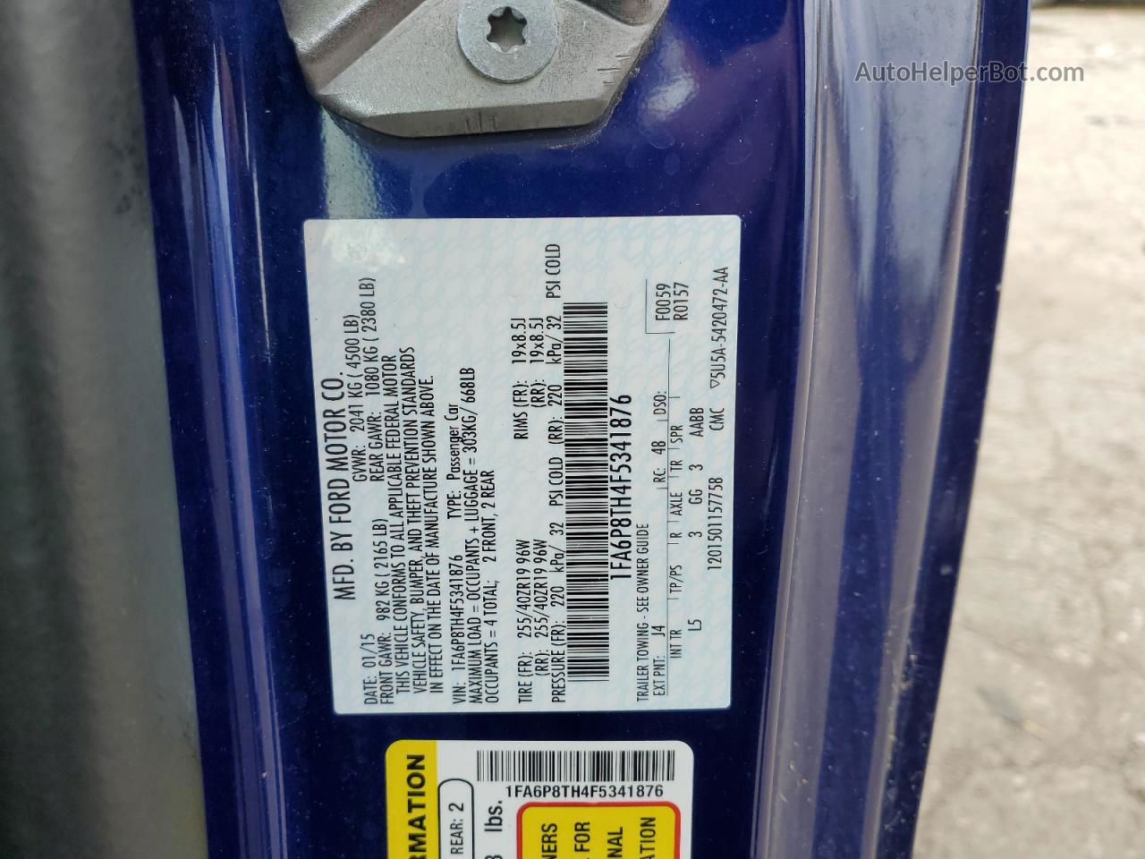 2015 Ford Mustang  Синий vin: 1FA6P8TH4F5341876