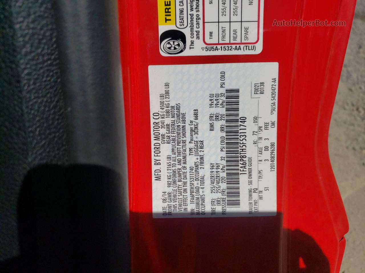 2015 Ford Mustang  Красный vin: 1FA6P8TH5F5311740