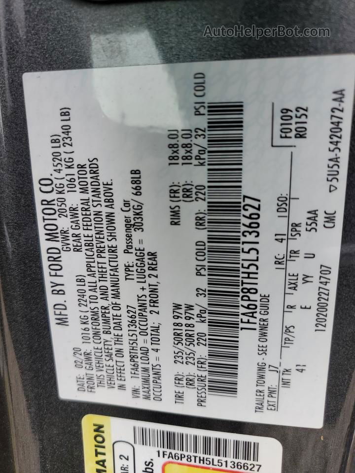 2020 Ford Mustang  Charcoal vin: 1FA6P8TH5L5136627