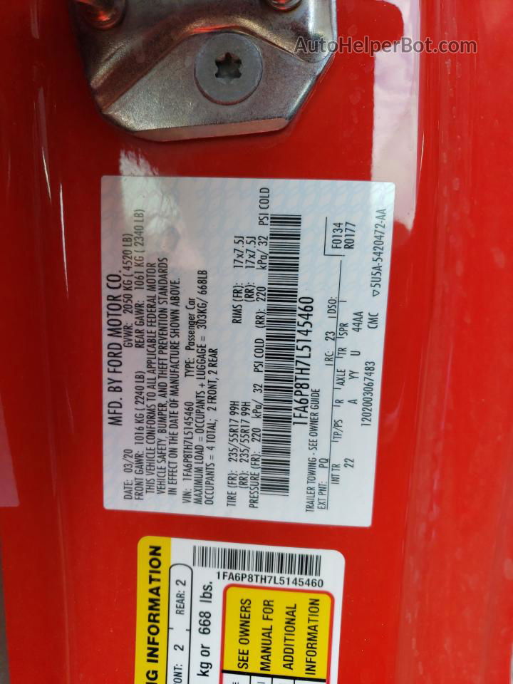 2020 Ford Mustang  Red vin: 1FA6P8TH7L5145460