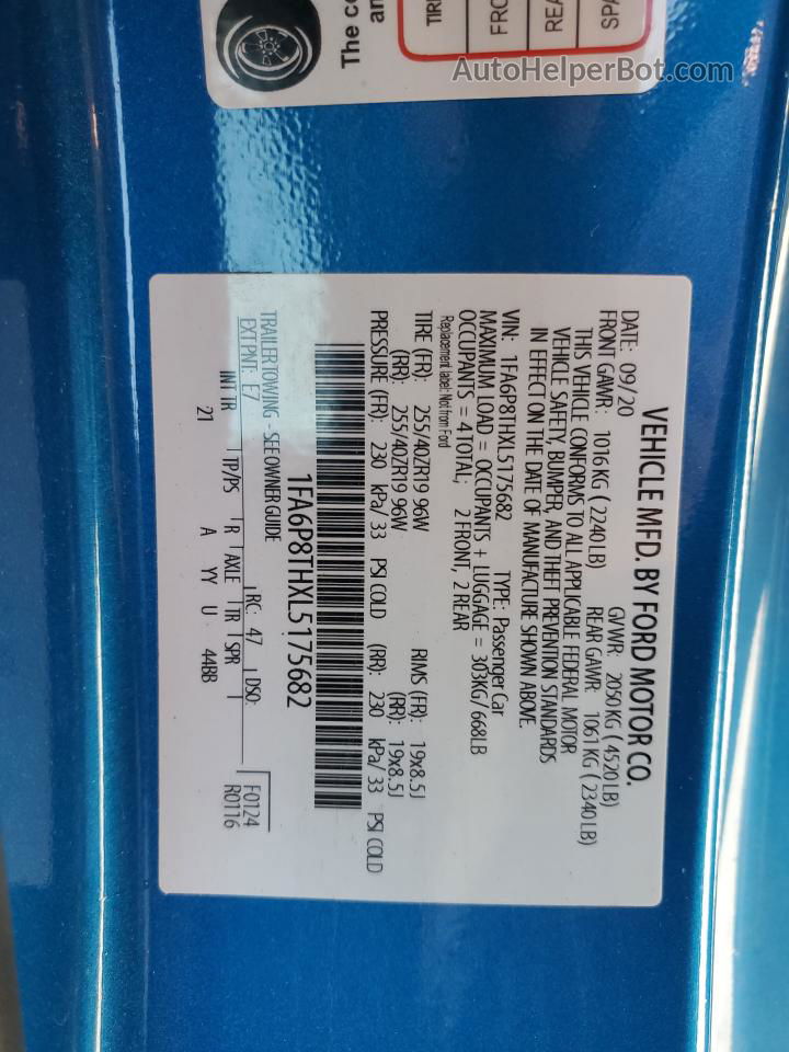 2020 Ford Mustang  Blue vin: 1FA6P8THXL5175682