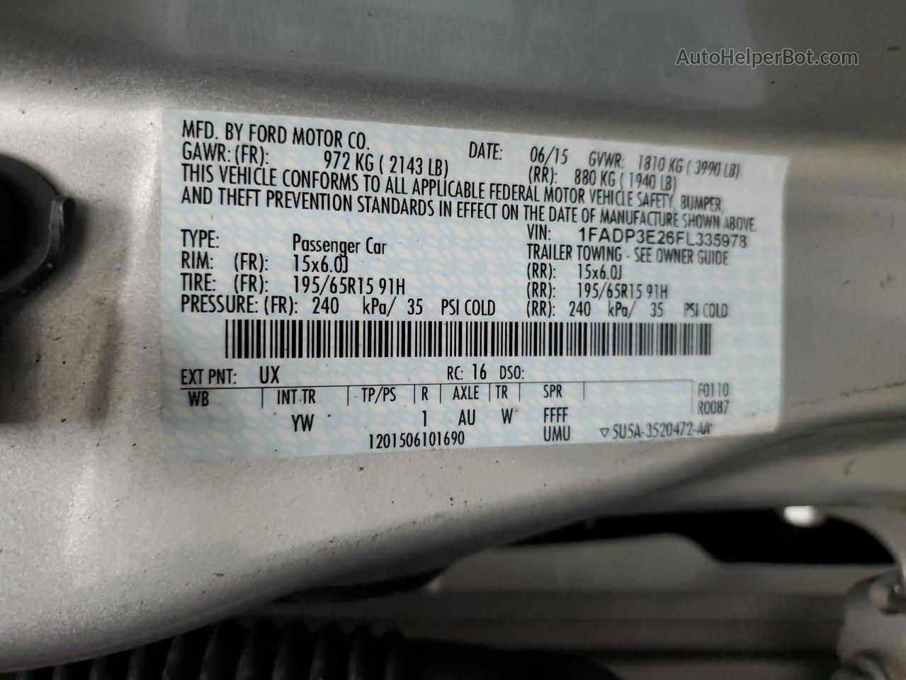 2015 Ford Focus S Silver vin: 1FADP3E26FL335978