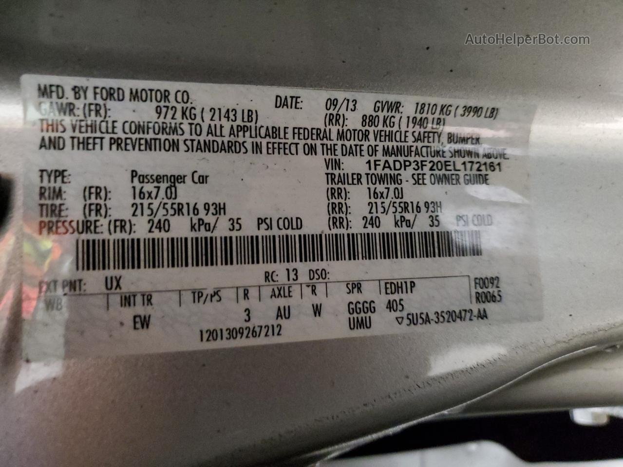 2014 Ford Focus Se Silver vin: 1FADP3F20EL172161