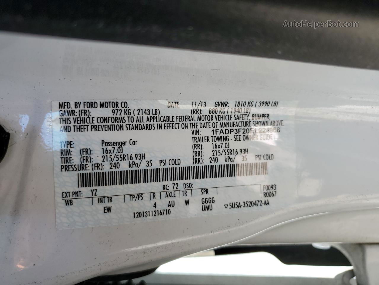 2014 Ford Focus Se White vin: 1FADP3F20EL224968